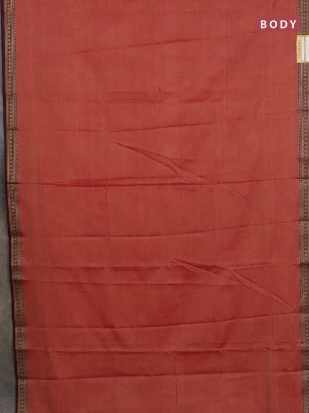 Narayanpet cotton saree red shade and beige with plain body and thread woven border