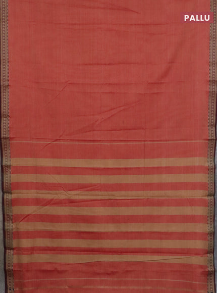 Narayanpet cotton saree red shade and beige with plain body and thread woven border