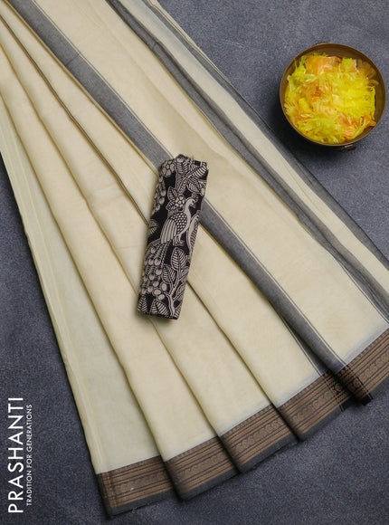 Narayanpet cotton saree off white and black with plain body and thread woven border
