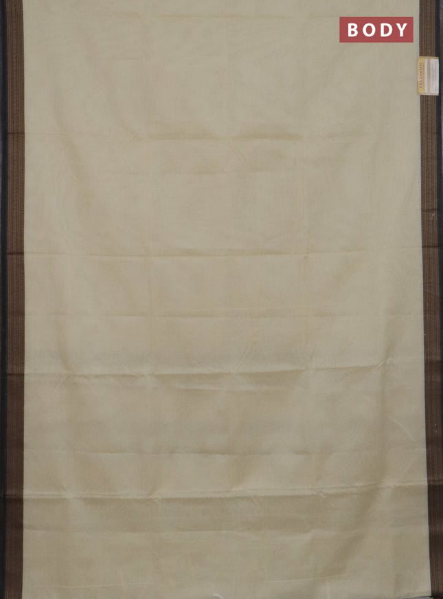 Narayanpet cotton saree off white and black with plain body and thread woven border