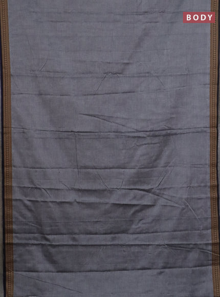 Narayanpet cotton saree grey and black with plain body and thread woven border