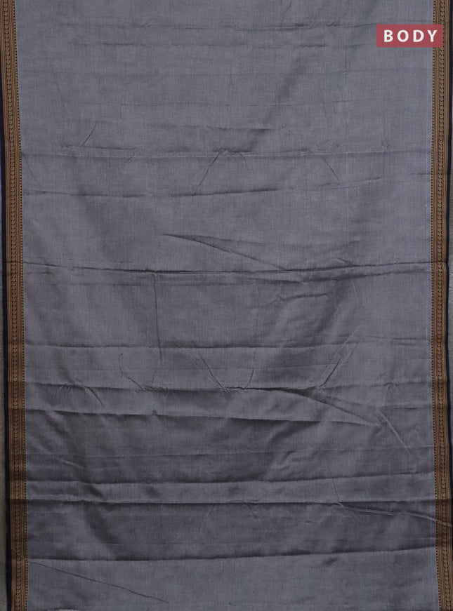 Narayanpet cotton saree grey and black with plain body and thread woven border