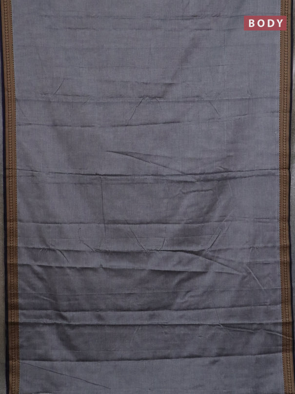Narayanpet cotton saree grey and black with plain body and thread woven border