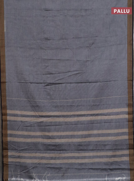 Narayanpet cotton saree grey and black with plain body and thread woven border