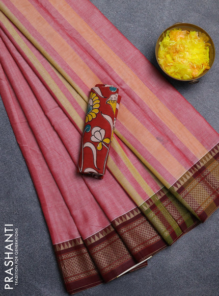 Narayanpet cotton saree red shade and maroon with plain body and thread woven border