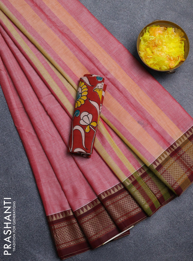 Narayanpet cotton saree red shade and maroon with plain body and thread woven border
