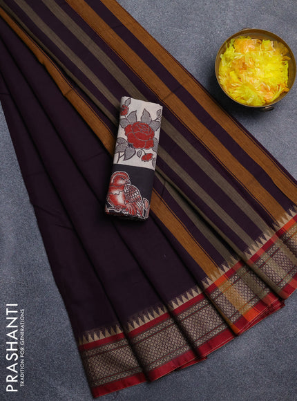 Narayanpet cotton saree wine shade and maroon with plain body and thread woven border