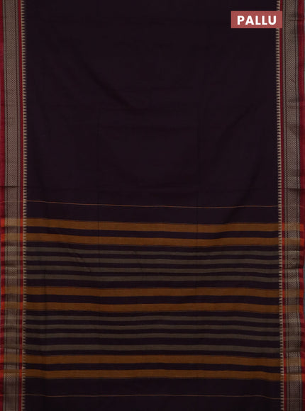 Narayanpet cotton saree wine shade and maroon with plain body and thread woven border