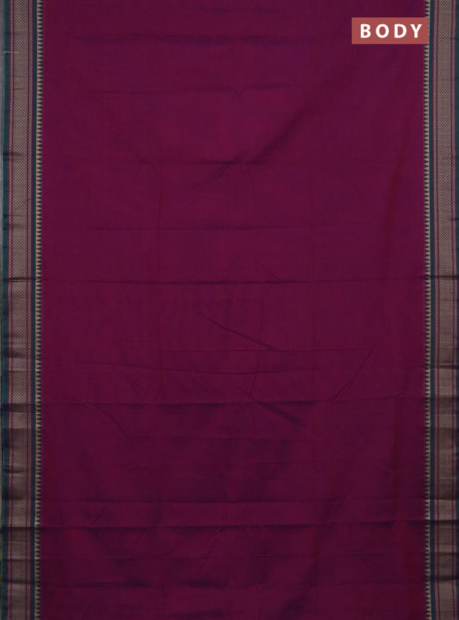 Narayanpet cotton saree dual shade of pink and peacock blue with plain body and thread woven border