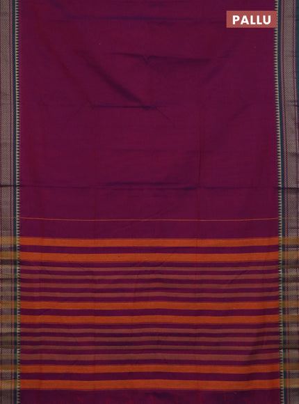 Narayanpet cotton saree dual shade of pink and peacock blue with plain body and thread woven border