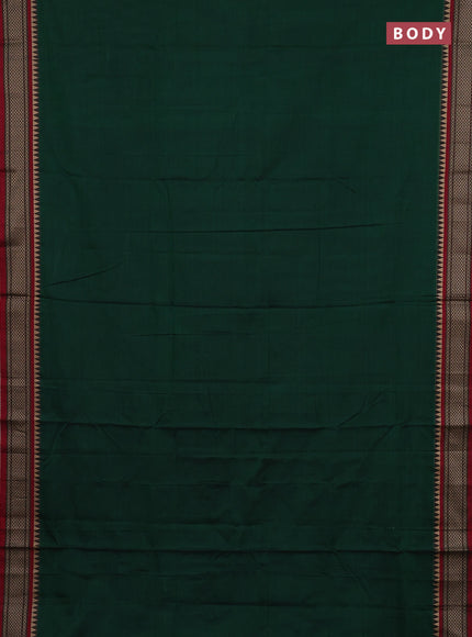 Narayanpet cotton saree bottle green and maroon with plain body and thread woven border