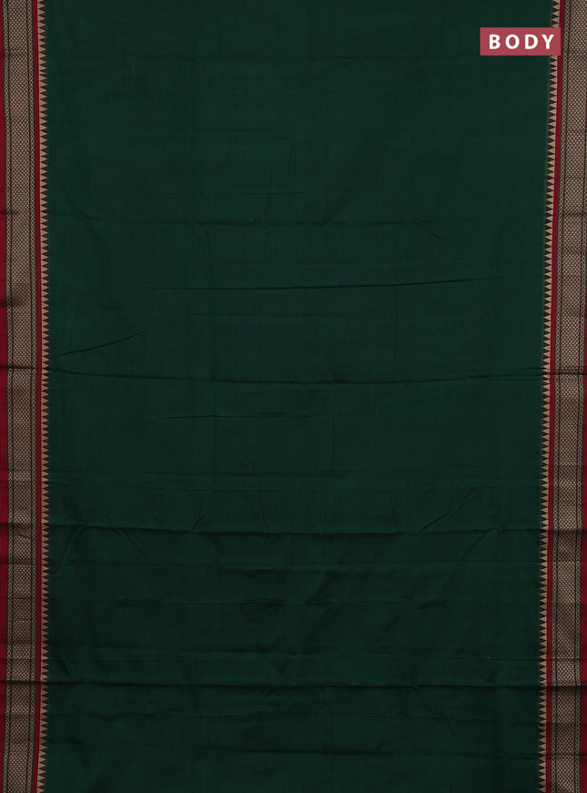 Narayanpet cotton saree bottle green and maroon with plain body and thread woven border