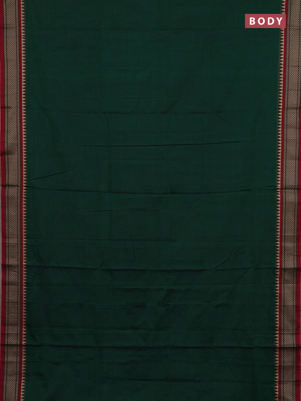 Narayanpet cotton saree bottle green and maroon with plain body and thread woven border