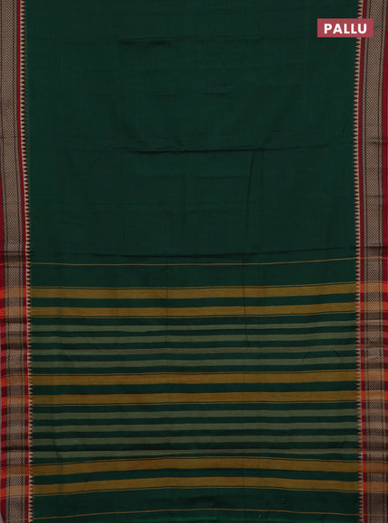Narayanpet cotton saree bottle green and maroon with plain body and thread woven border