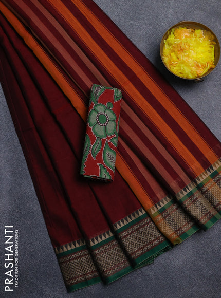 Narayanpet cotton saree deep maroon and maroon with plain body and thread woven border