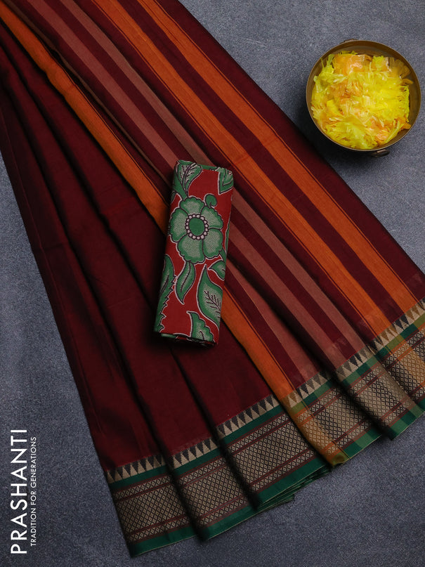 Narayanpet cotton saree deep maroon and maroon with plain body and thread woven border