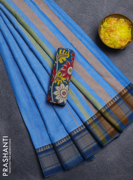 Narayanpet cotton saree pastel blue and cs blue with plain body and thread woven border