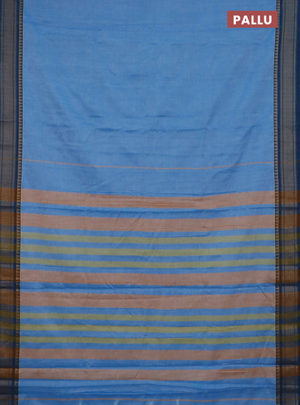 Narayanpet cotton saree pastel blue and cs blue with plain body and thread woven border