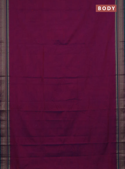Narayanpet cotton saree dual shade of purple and cs blue with plain body and thread woven border
