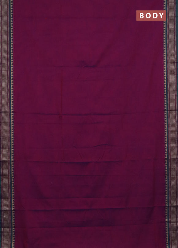 Narayanpet cotton saree dual shade of purple and cs blue with plain body and thread woven border