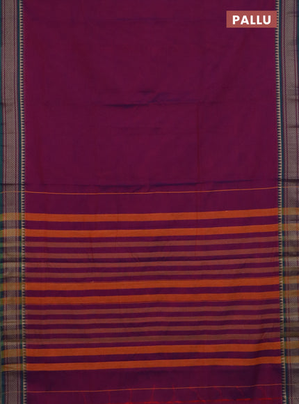 Narayanpet cotton saree dual shade of purple and cs blue with plain body and thread woven border