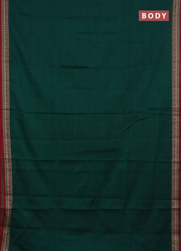 Narayanpet cotton saree green and maroon with plain body and thread woven border