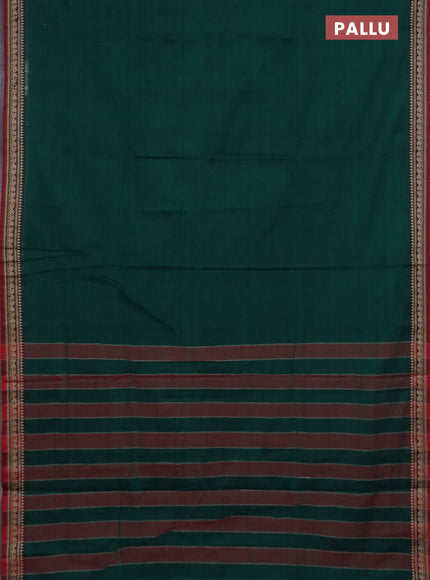 Narayanpet cotton saree green and maroon with plain body and thread woven border