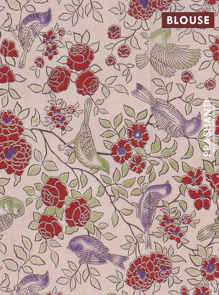 Narayanpet cotton saree violet and beige with plain body and thread woven border