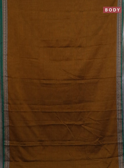 Narayanpet cotton saree dark mustard and cs blue with plain body and thread woven border