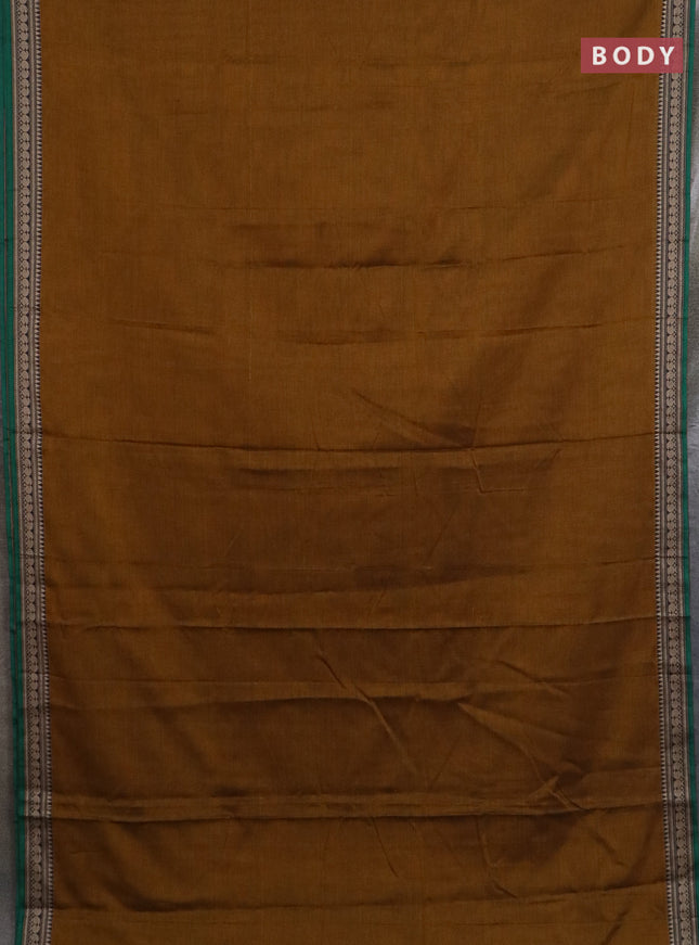 Narayanpet cotton saree dark mustard and cs blue with plain body and thread woven border