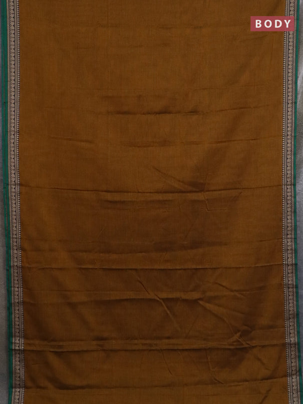 Narayanpet cotton saree dark mustard and cs blue with plain body and thread woven border