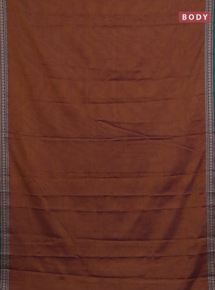 Narayanpet cotton saree dual shade of rust and cs blue with plain body and thread woven border