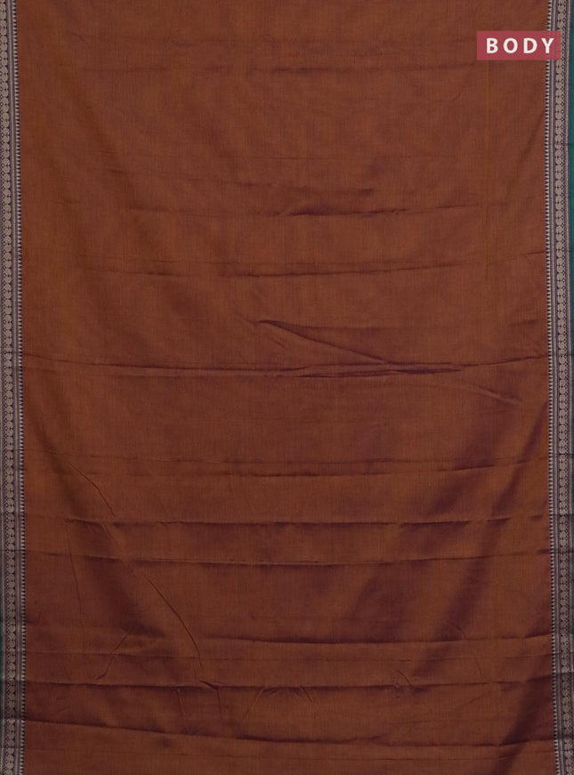 Narayanpet cotton saree dual shade of rust and cs blue with plain body and thread woven border