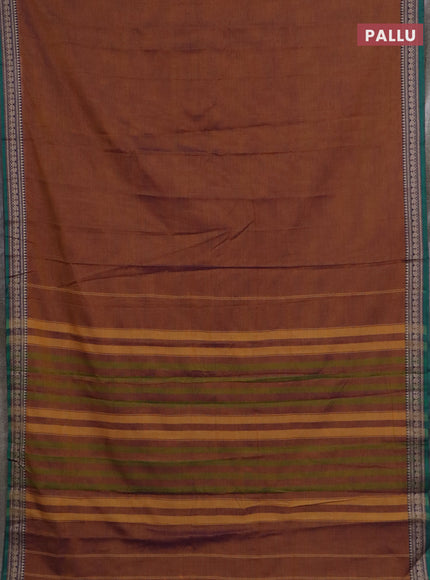 Narayanpet cotton saree dual shade of rust and cs blue with plain body and thread woven border