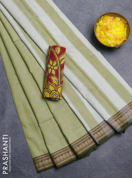 Narayanpet cotton saree pista green and maroon with plain body and thread woven border