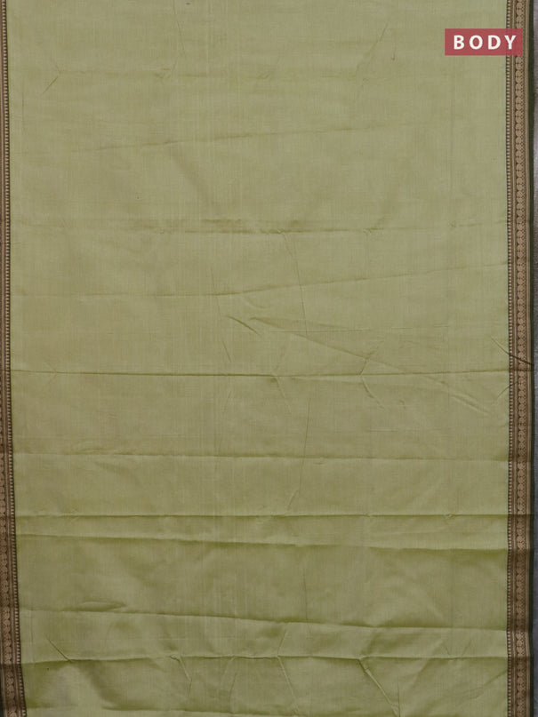 Narayanpet cotton saree pista green and maroon with plain body and thread woven border