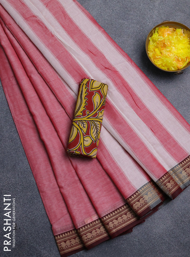 Narayanpet cotton saree red shade and maroon with plain body and thread woven border