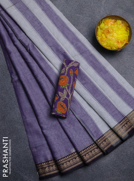 Narayanpet cotton saree violet shade and violet with plain body and thread woven border