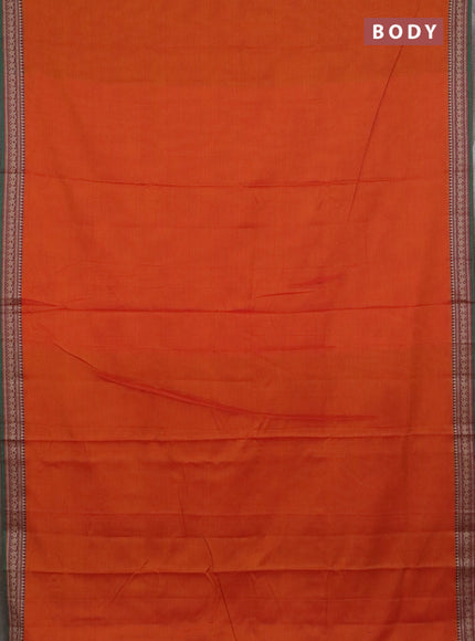 Narayanpet cotton saree orange and violet wih plain body and thread woven border