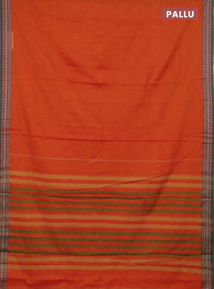 Narayanpet cotton saree orange and violet wih plain body and thread woven border