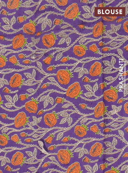 Narayanpet cotton saree orange and violet wih plain body and thread woven border