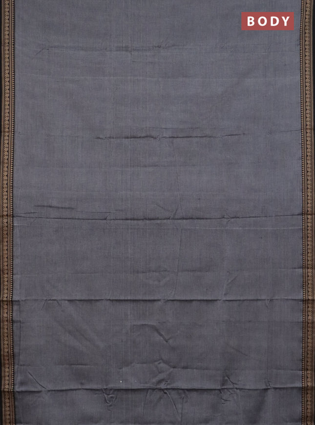 Narayanpet cotton saree grey and black wih plain body and thread woven border