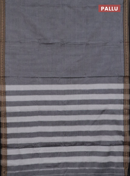 Narayanpet cotton saree grey and black wih plain body and thread woven border
