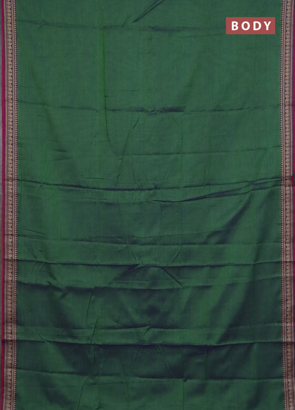 Narayanpet cotton saree dual shade of green and cs blue wih plain body and thread woven border