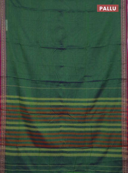 Narayanpet cotton saree dual shade of green and cs blue wih plain body and thread woven border