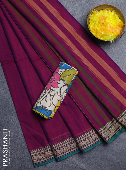 Narayanpet cotton saree purple and beige with plain body and thread woven border
