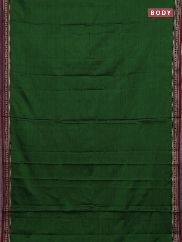 Narayanpet cotton saree green and beige with plain body and thread woven border