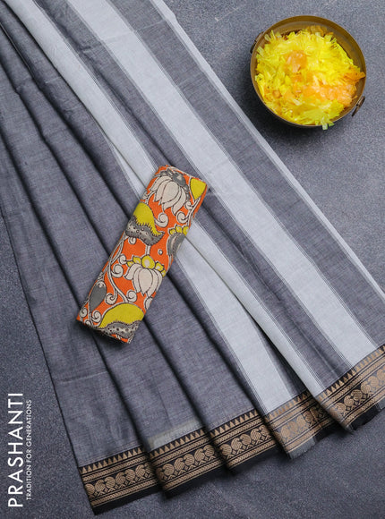 Narayanpet cotton saree grey and orange with plain body and thread woven border