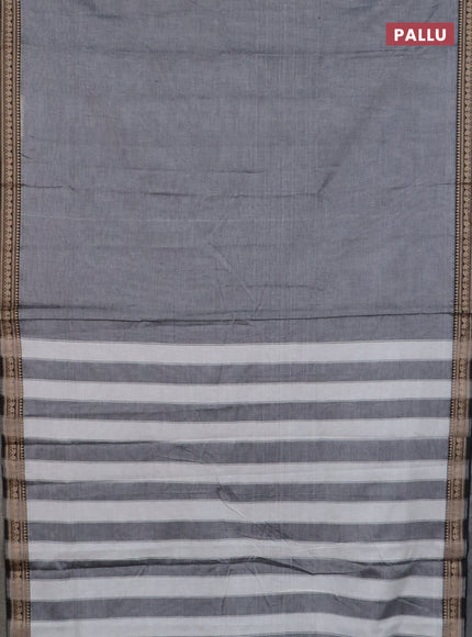 Narayanpet cotton saree grey and orange with plain body and thread woven border