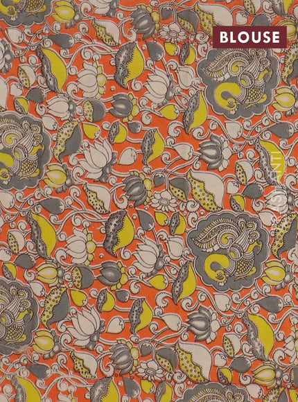 Narayanpet cotton saree grey and orange with plain body and thread woven border
